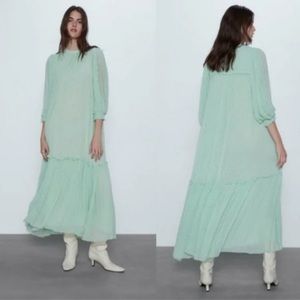 Zara Mint Green Plumetis Maxi The Gladis Dress